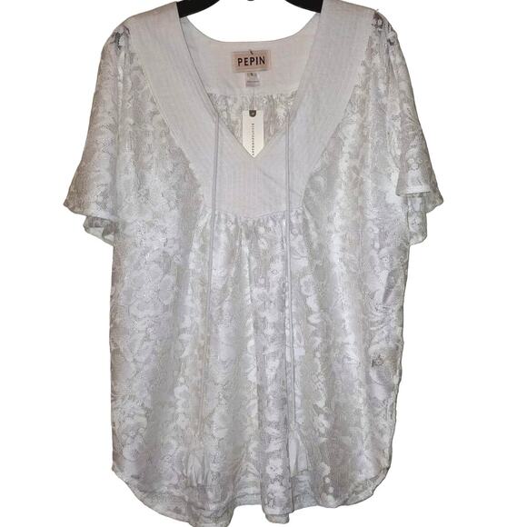 New Anthropologie Lace Flutter Sleeve Peasant Top by Pepin $120 White SMALL - Picture 1 of 3